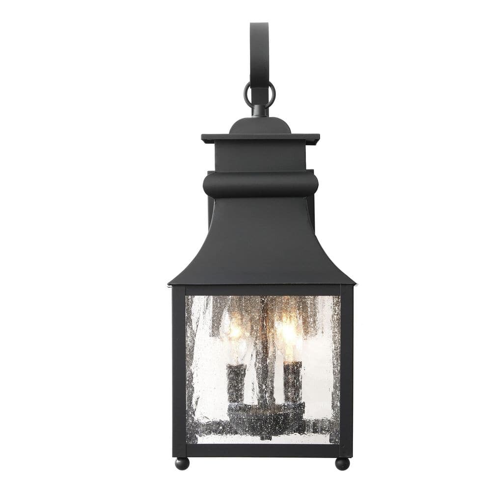 Rainbrook 18 in. 2-Light Matte Black Outdoor Wall Light Fixture Sconce with Seeded Glass