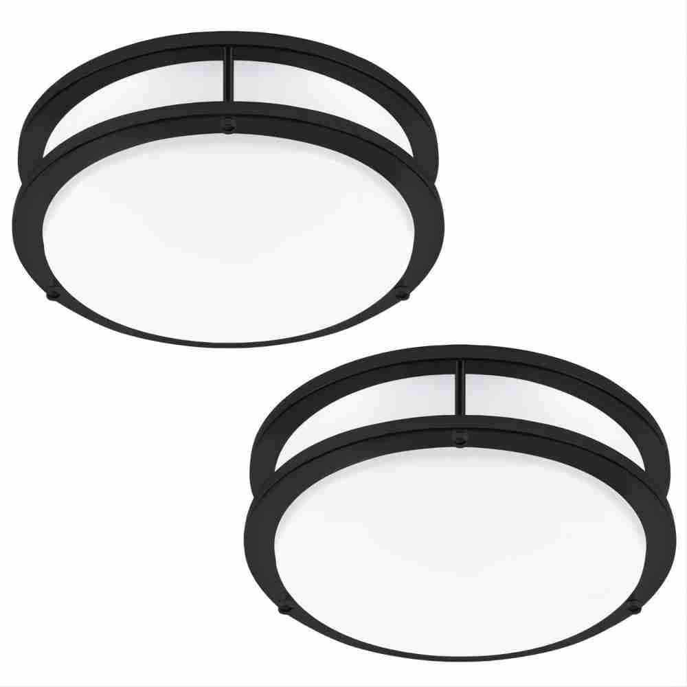 Hanz 13 in. Matte Black Selectable LED 2700K, 3000K, 3500K, 4000K, 5000K Flush Mount Ceiling Light (2-Pack)