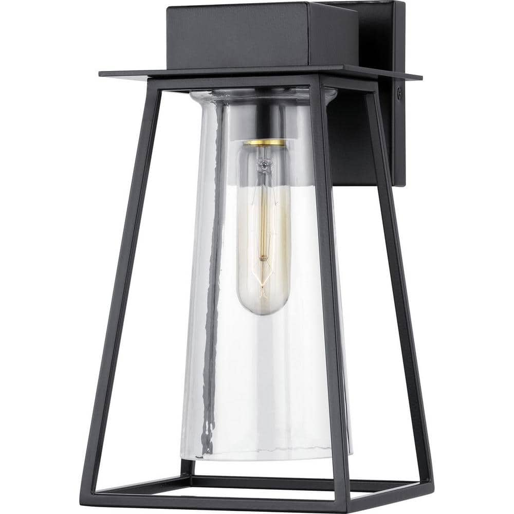 Progress Lighting Raineville 1-Light 12 in. Matte Black Outdoor Wall Lantern with Clear Glass