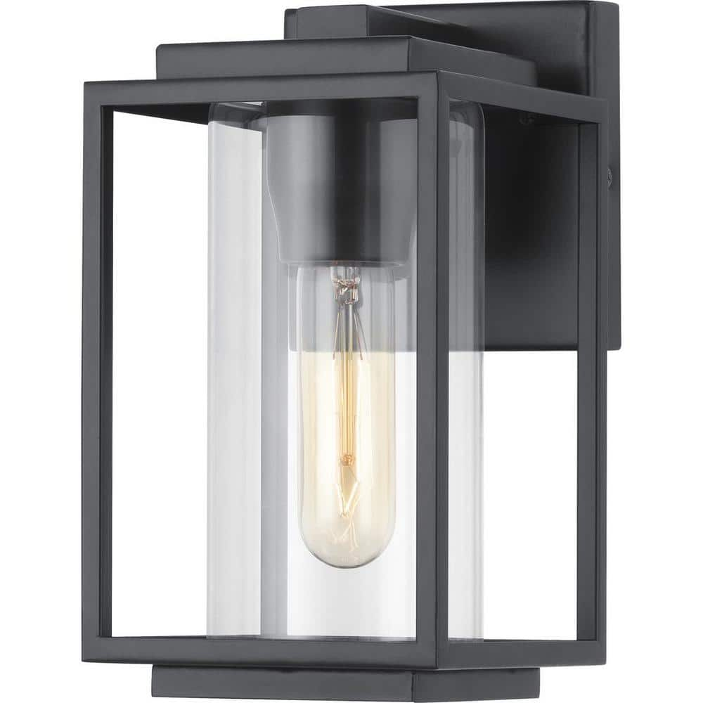 Progress Lighting Macstreet 9 In. 1-Light Matte Black Modern Outdoor Wall Lantern with Clear Glass