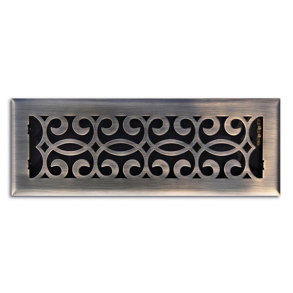 Classic Scroll 4 in. x 14 in. Steel Floor Register in Antique Brass