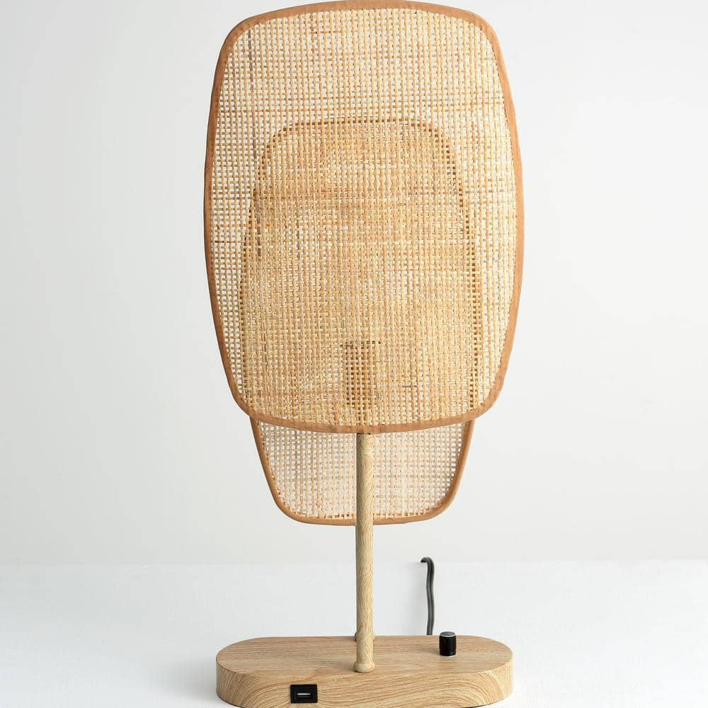 VidaLite Amud - Table Lamp  1-Light with Bamboo Wicker Panels wood Finish  Beige