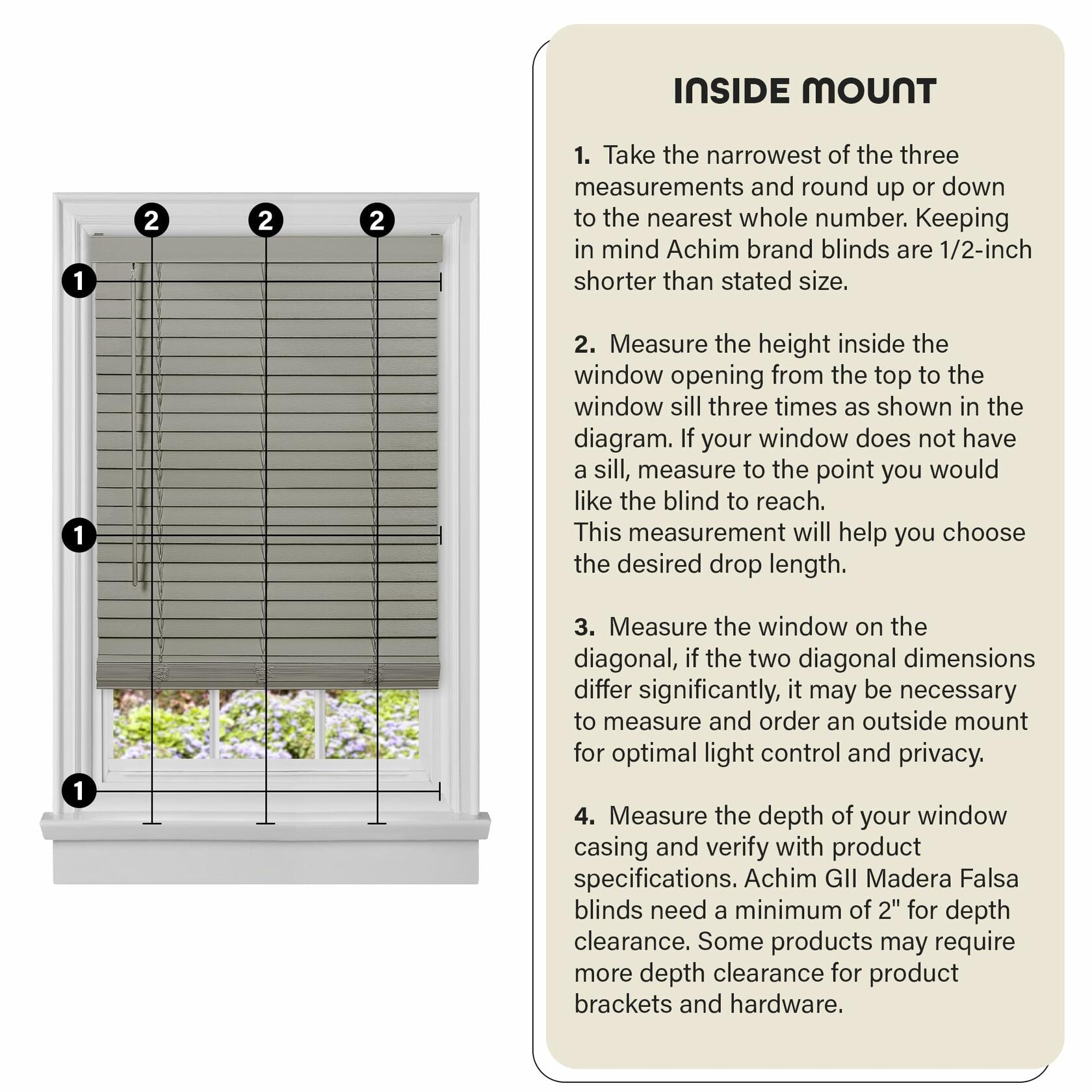 Cordless Room Darkening Plantation Blind - 23 Inch Width, 64 Inch Length, 2" Vinyl Slat Size - Mahogany - GII Madera Falsa Faux Wood, Light Filtering Horizontal Windows Blinds by Achim Home Decor