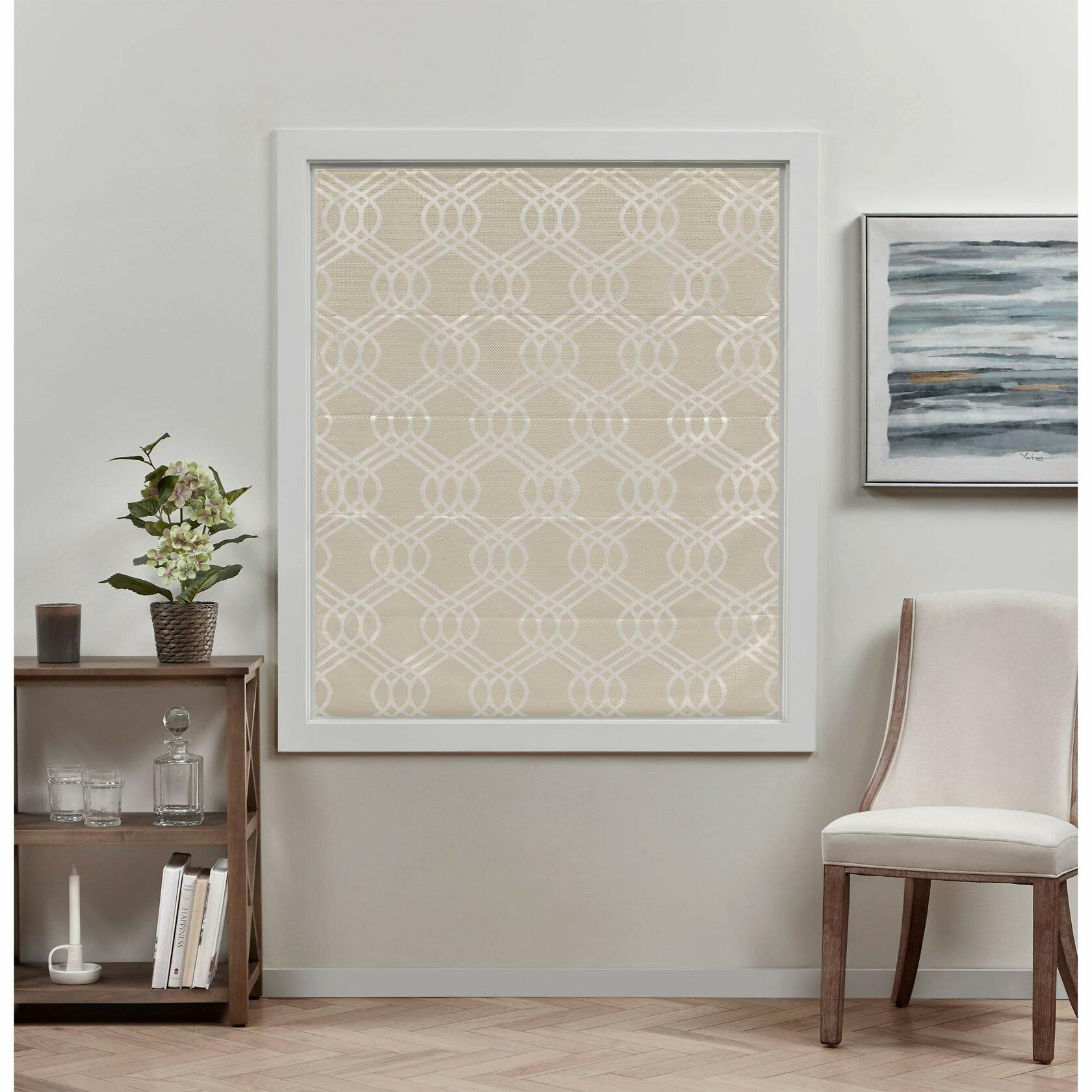 Exclusive Home Curtains Prague Trellis 100% Blackout Polyester Roman Shade, 23"x64", Natural