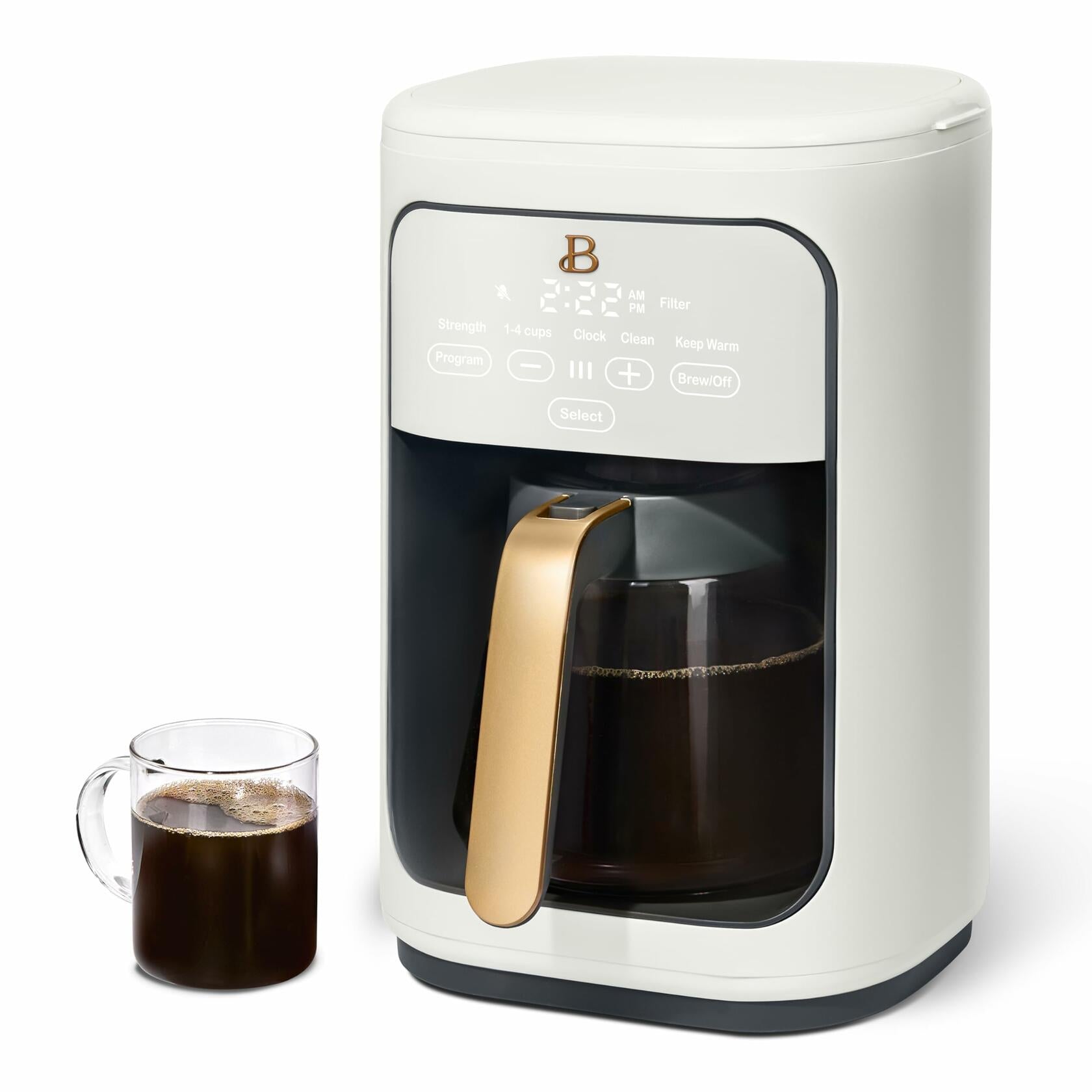 Touchscreen Coffee Maker, 14-Cup Programmable Coffee Maker with Touch-Activated Display, Kitchenware by Drew Barrymore (White Icing)