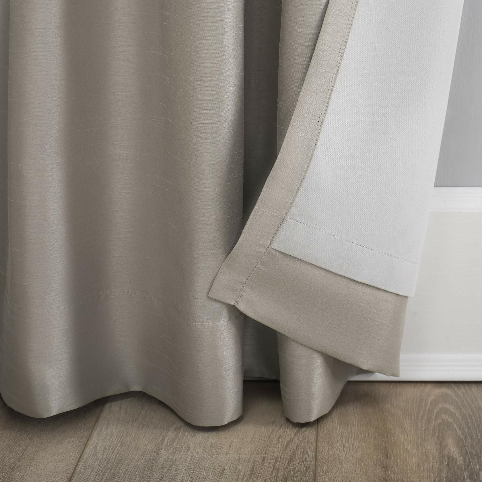 Sun Zero Greyson Faux Dupioni Silk Thermal Extreme Total Blackout Back Tab Curtain Panel, 50" x 63", Stone Beige