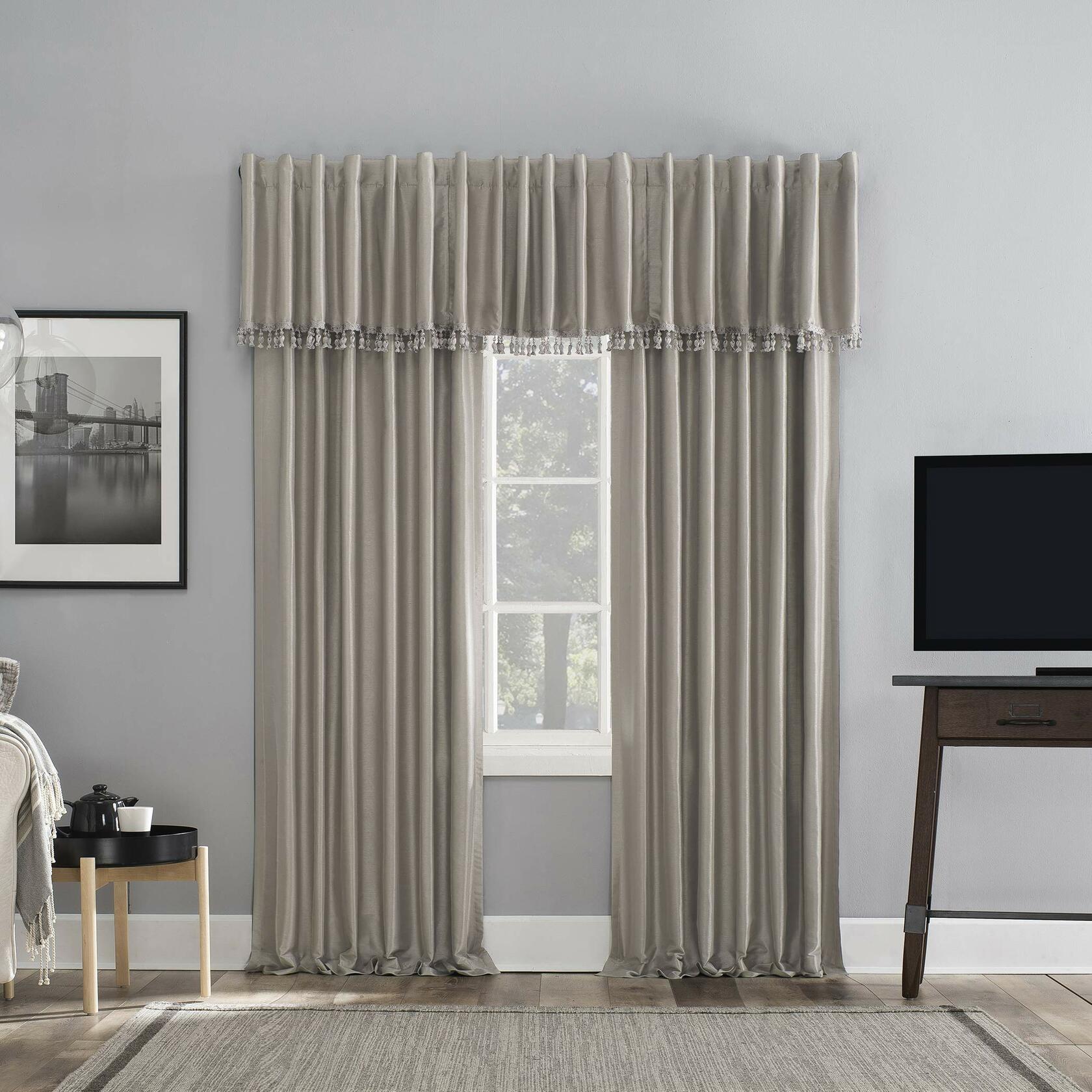 Sun Zero Greyson Faux Dupioni Silk Thermal Extreme Total Blackout Back Tab Curtain Panel, 50" x 63", Stone Beige
