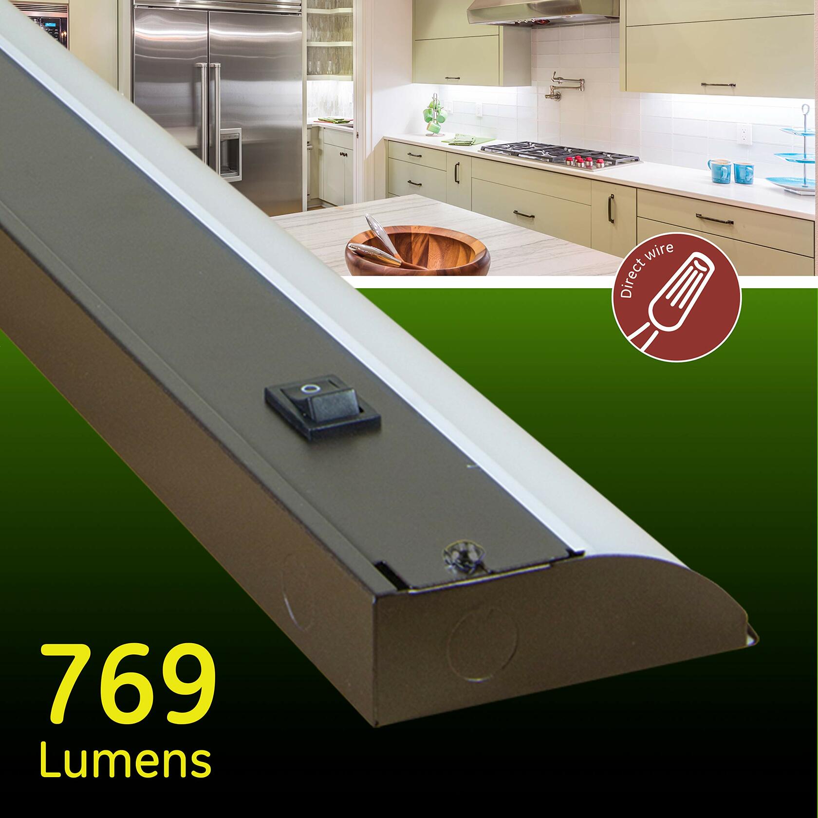 GE 18 Inch LED Premium Under Cabinet Light Fixture, Bronze Finish, Direct Wire, Warm White 3000K, 769 Lumens, Steel Housing, On/Off Switch, Kitchen, Office, Vanity, Display, Garage, Workbench, 38887
