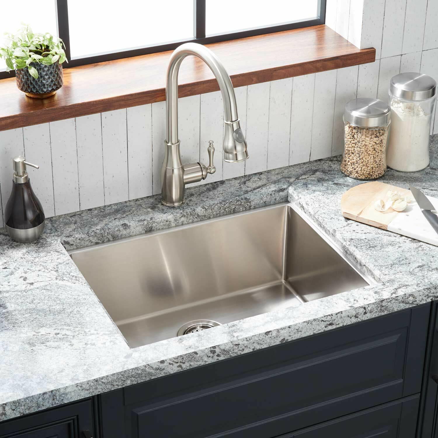 Signature Hardware 448364 Ortega 24" Drop In or Undermount Single Basin Stainless Steel Kitchen Sink - Stainless Steel