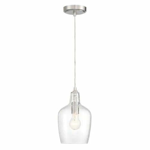 Hampton Bay Gillian 1-Light Brushed Nickel Cone Mini Pendant with Clear Hammered Glass