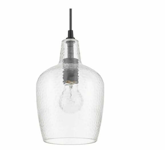 Hampton Bay Gillian 1-Light Brushed Nickel Cone Mini Pendant with Clear Hammered Glass