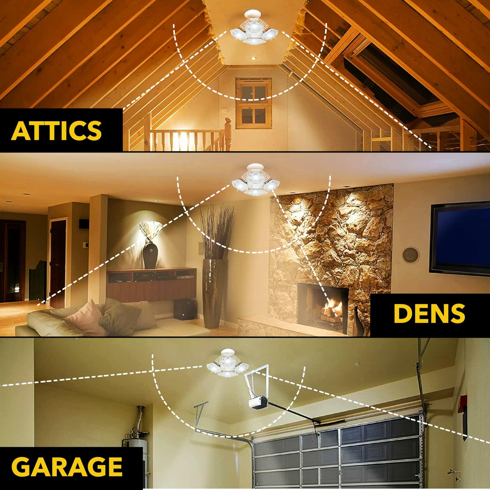 Bell+Howell QUADBURST LED Shop Light 80W 5500 Lumen Heavy-Duty Aluminum - Ultra-Bright Garage Ceiling Light with Deformable Panels, 192 Ultra High-Intensity for Garage, Bedrooms, Living Rooms (White)