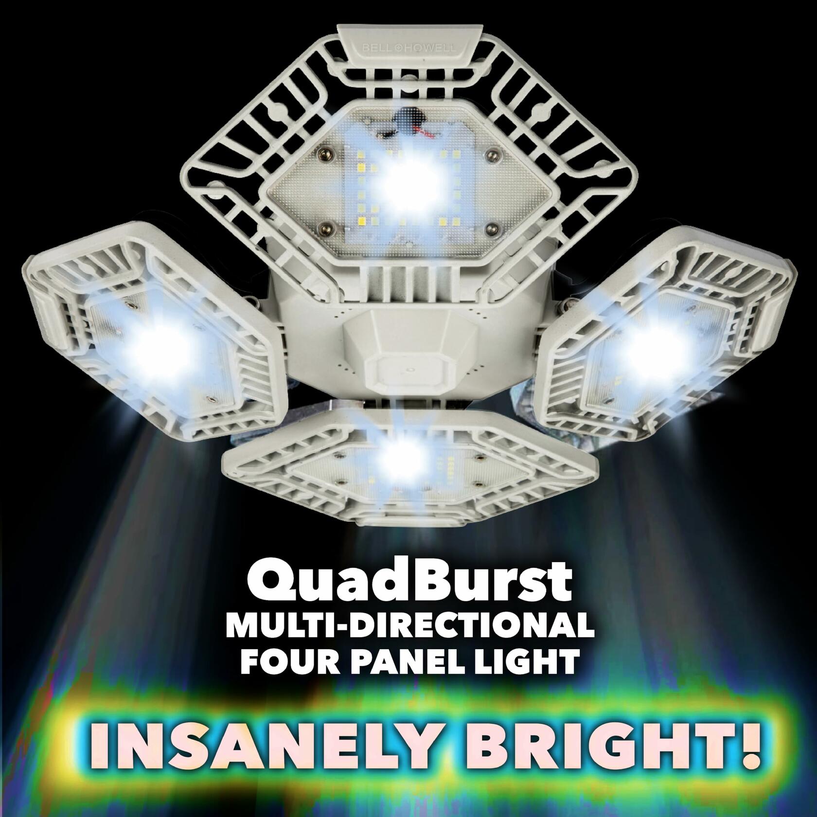 Bell+Howell QUADBURST LED Shop Light 80W 5500 Lumen Heavy-Duty Aluminum - Ultra-Bright Garage Ceiling Light with Deformable Panels, 192 Ultra High-Intensity for Garage, Bedrooms, Living Rooms (White)