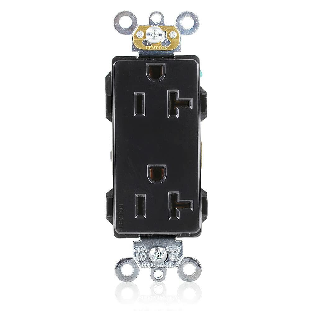Leviton 20 Amp, 125 Volt, Decora Plus Duplex Receptacle, Straight Blade, Industrial Grade, Self Grounding, 16362-E, Black
