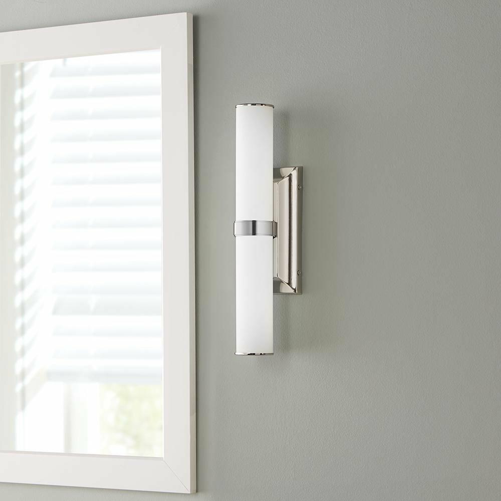 Home Decorators Collection 12-Watt Polished Nickel Integrated LED Bath Light with Tube Etched Glass