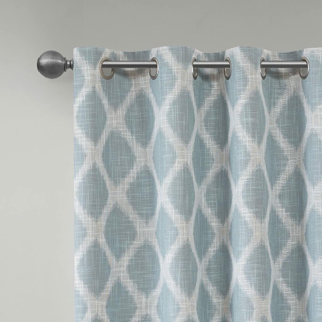 Sun Smart Blakesly Blackout Curtains Patio Window, Ikat Print, Grommet Top Living Room Decor, Living Room Decor, Thermal Insulated Light Blocking Drape for Bedroom and Apartments, 100" x 84", Aqua