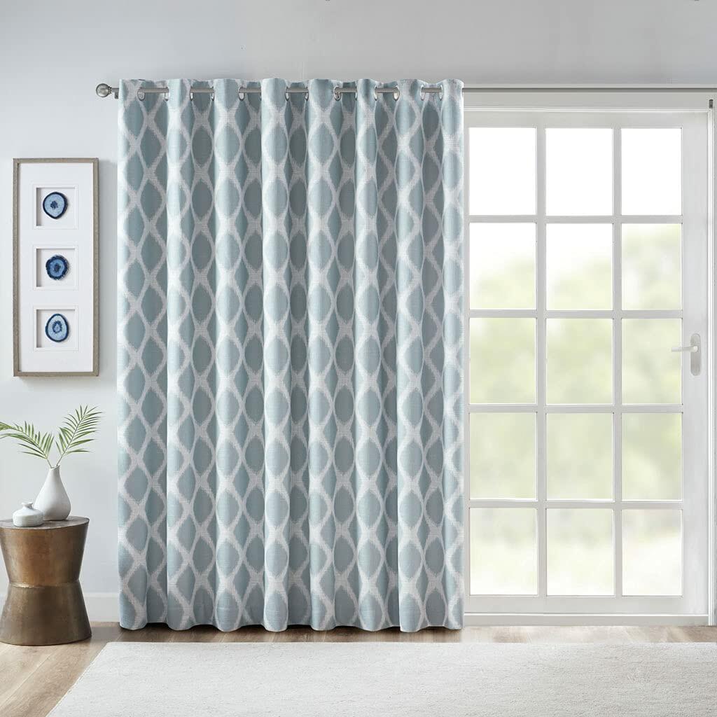 Sun Smart Blakesly Blackout Curtains Patio Window, Ikat Print, Grommet Top Living Room Decor, Living Room Decor, Thermal Insulated Light Blocking Drape for Bedroom and Apartments, 100" x 84", Aqua