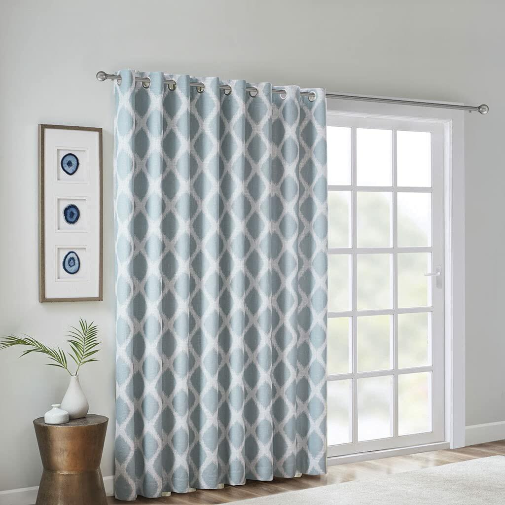 Sun Smart Blakesly Blackout Curtains Patio Window, Ikat Print, Grommet Top Living Room Decor, Living Room Decor, Thermal Insulated Light Blocking Drape for Bedroom and Apartments, 100" x 84", Aqua