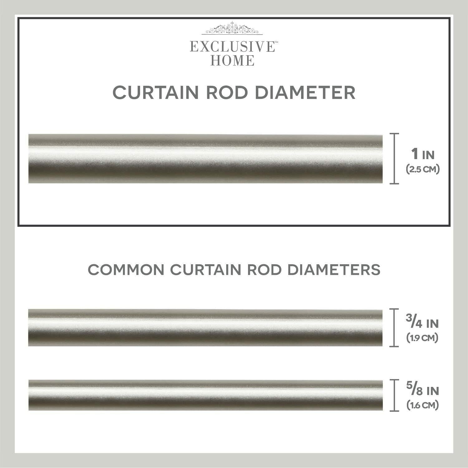 EXCLUSIVE HOME Lancelot 1" Window Curtain Rod and Finial Set, Adjustable 36"-72", Matte Nickel