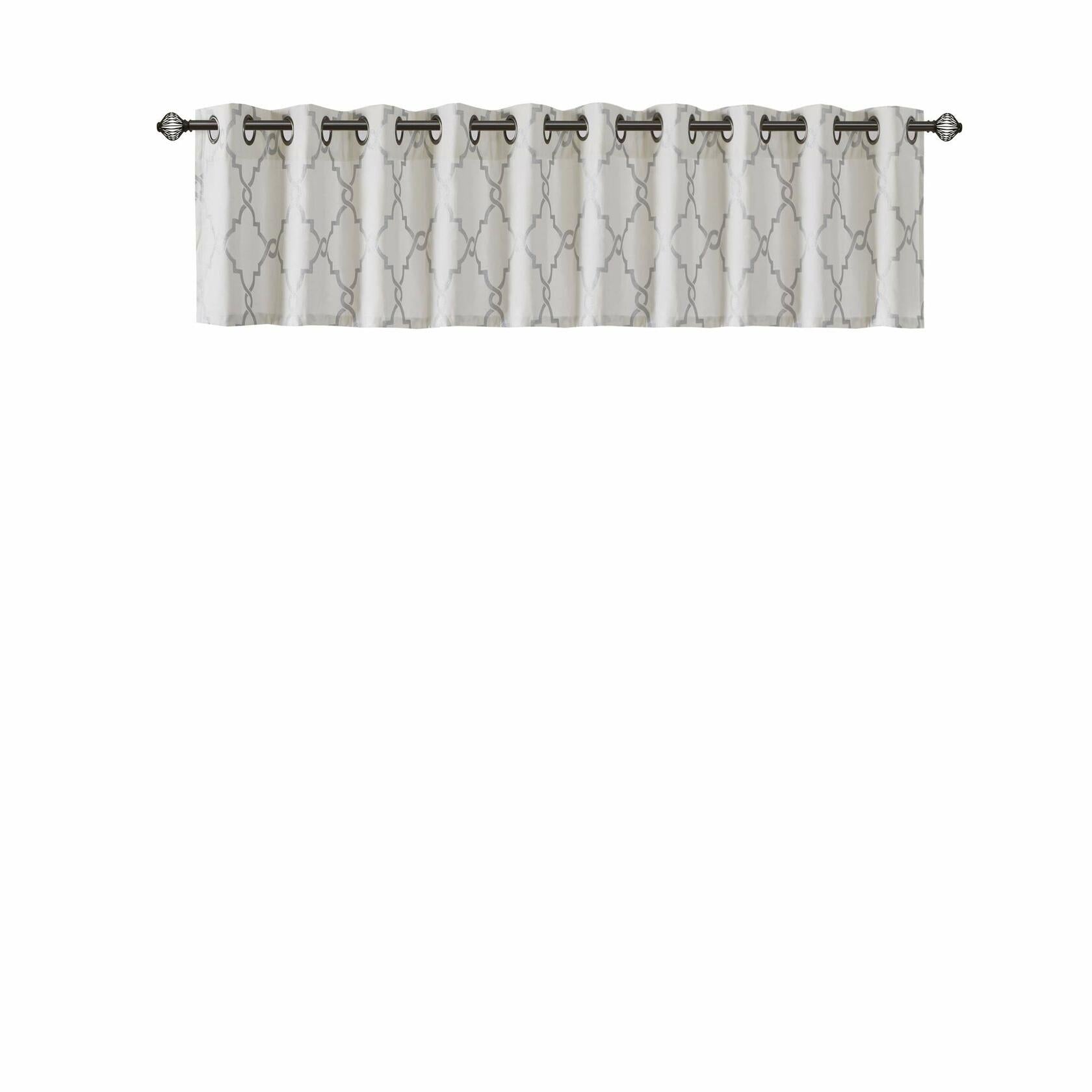 Madison Park Saratoga Light Filtering Fretwork Print Grommet Top Window Valance Swags for Living Room Bedroom and Kitchen, 50x18", Ivory/Grey