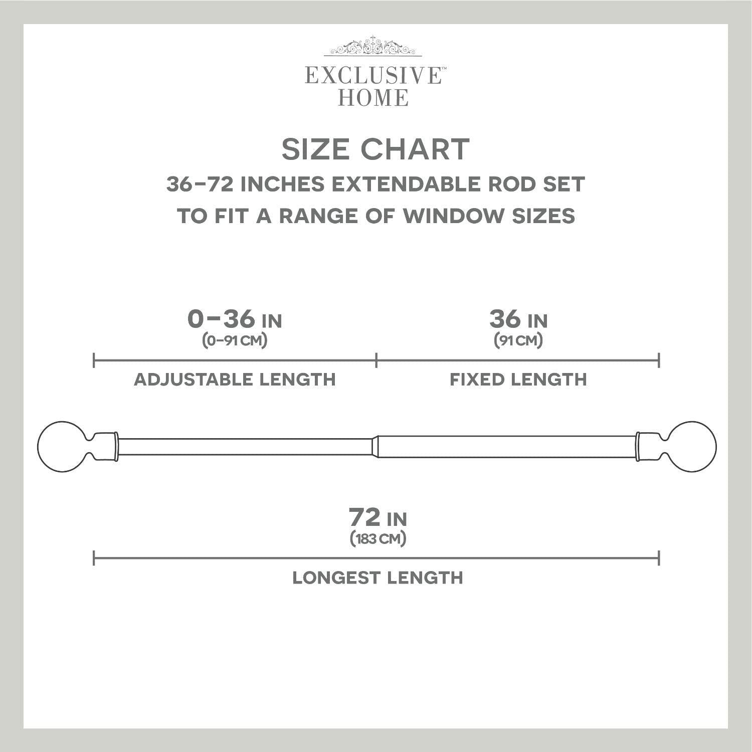 EXCLUSIVE HOME Lancelot 1" Window Curtain Rod and Finial Set, Adjustable 36"-72", Matte Nickel