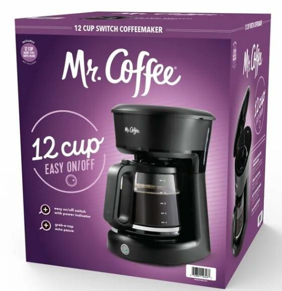 Mr. Coffee Easy On/Off 12-Cup Coffee Maker Switch Pour Grab-a-Cup Auto Pause Black