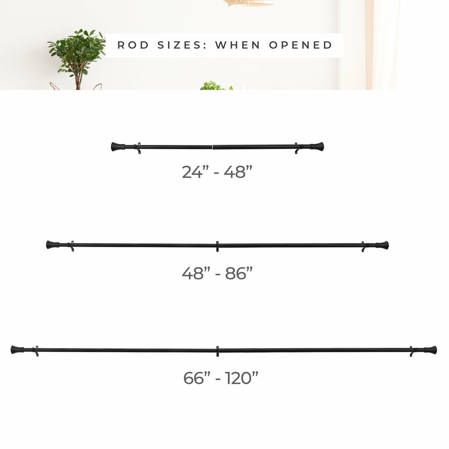 CHICOLOGY 3/4 to 1 inch Diameter Pole for Drapes Finials, Window Decor Elegant Finished in Brass, Bronze, Nickel Curtain Rods, 24 to 48 inches, Matte Black-Aaron