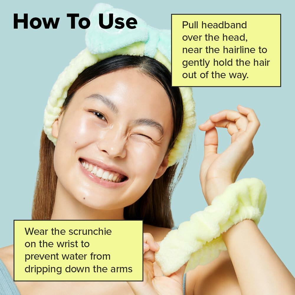 I DEW CARE Face Wash Headband & Scrunchie Set - Perfect Spa Pair | Adorable Design, Washing & Cleansing, Makeup and Spa, Quick Dry, Soft & Fuzzy, Non Slip, Teen Girls Stuff