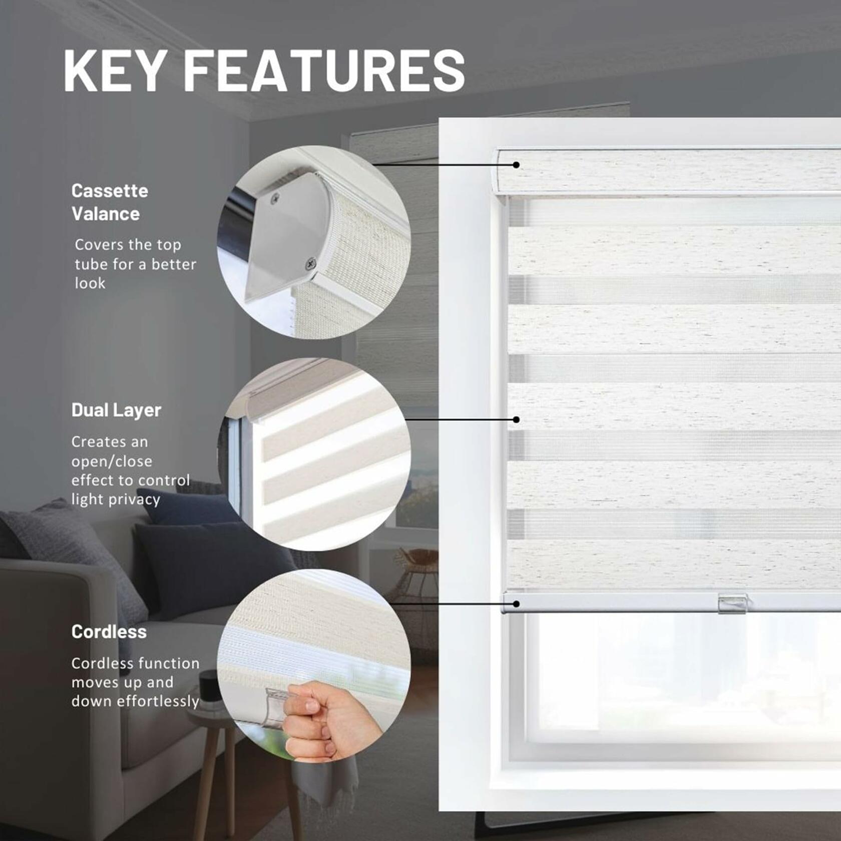 CHICOLOGY Zebra Blinds, Roller Window Shades, Blinds for Windows, Roller Shades for Windows, Window Shades for Home, Window Shades, Pull Down Shades for Windows, 21" W X 72" H, Basic Natural