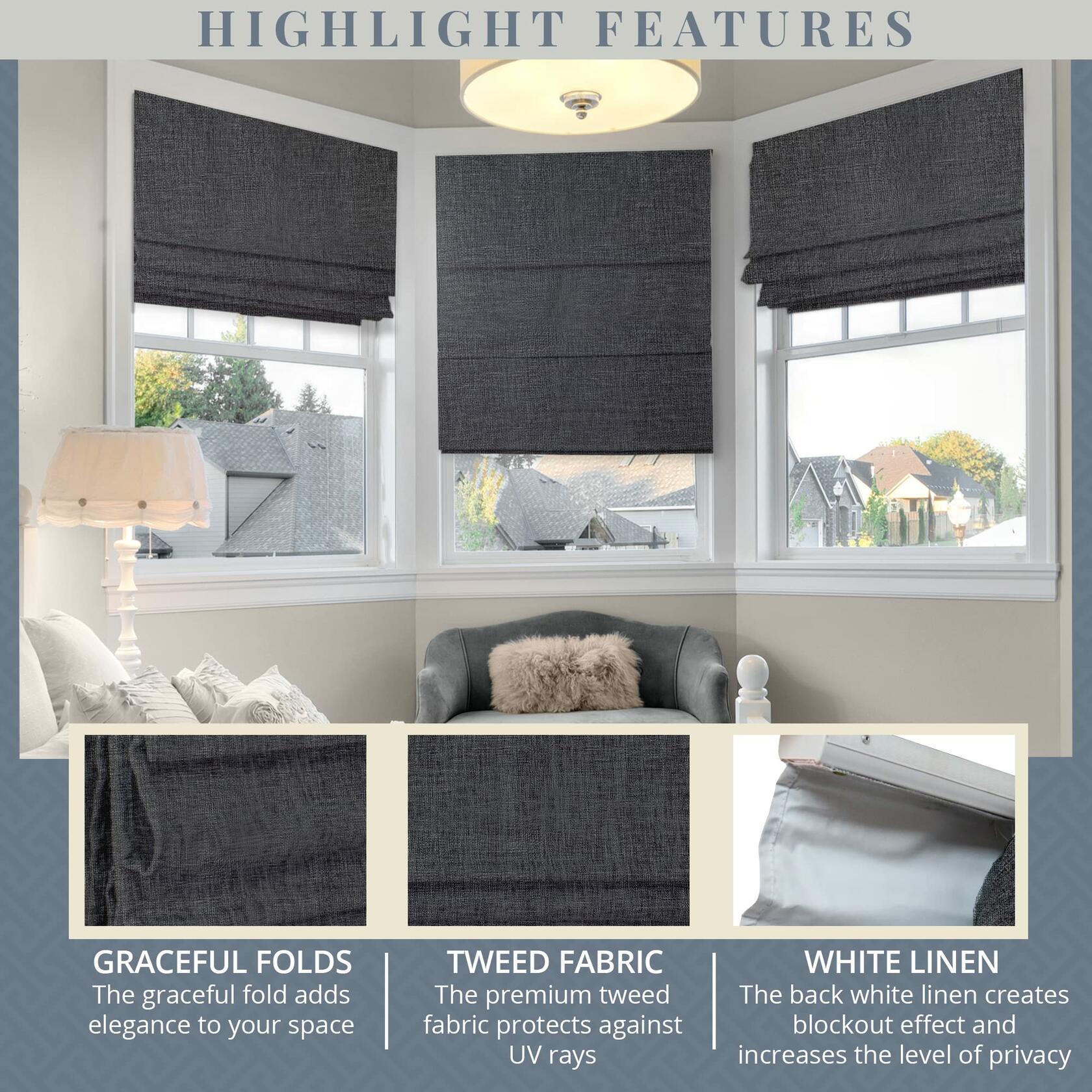 CHICOLOGY Roman Shades for Windows, Roman Window Shades, Roman Shades, Window Treatments, Window Shades for Home, Window Shade, Lexington Pebble (Blackout), 29" W X 72" H