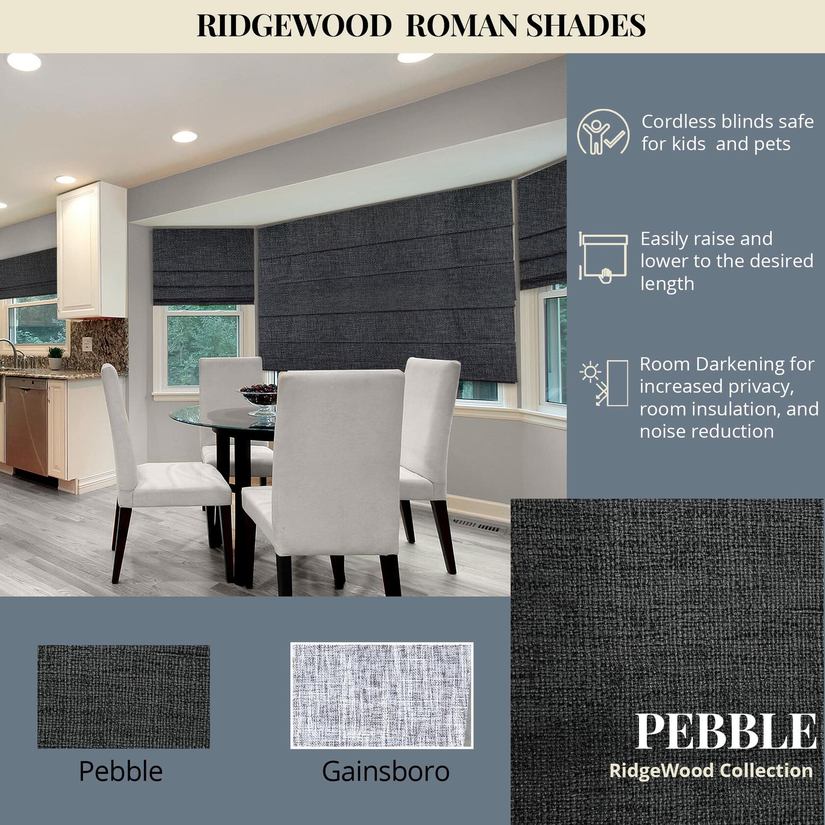 CHICOLOGY Roman Shades for Windows, Roman Window Shades, Roman Shades, Window Treatments, Window Shades for Home, Window Shade, Lexington Pebble (Blackout), 29" W X 72" H