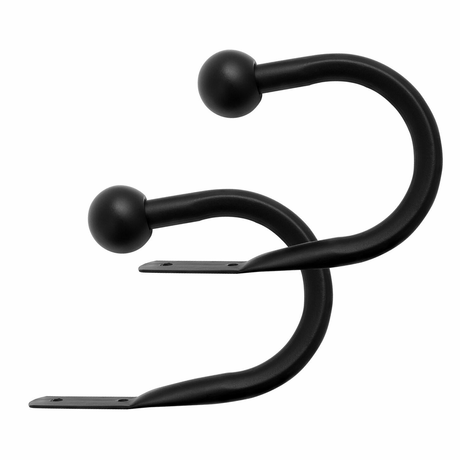 Chicology Classic Ball Finial Tie Pair Hook Backs, Set of 2, Essential Black (100% Steel)