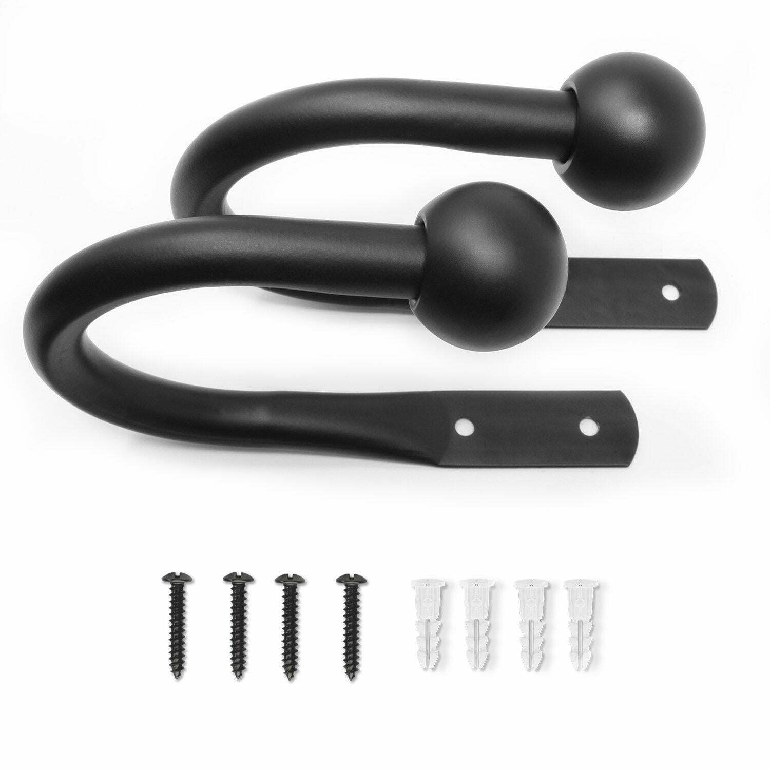 Chicology Classic Ball Finial Tie Pair Hook Backs, Set of 2, Essential Black (100% Steel)