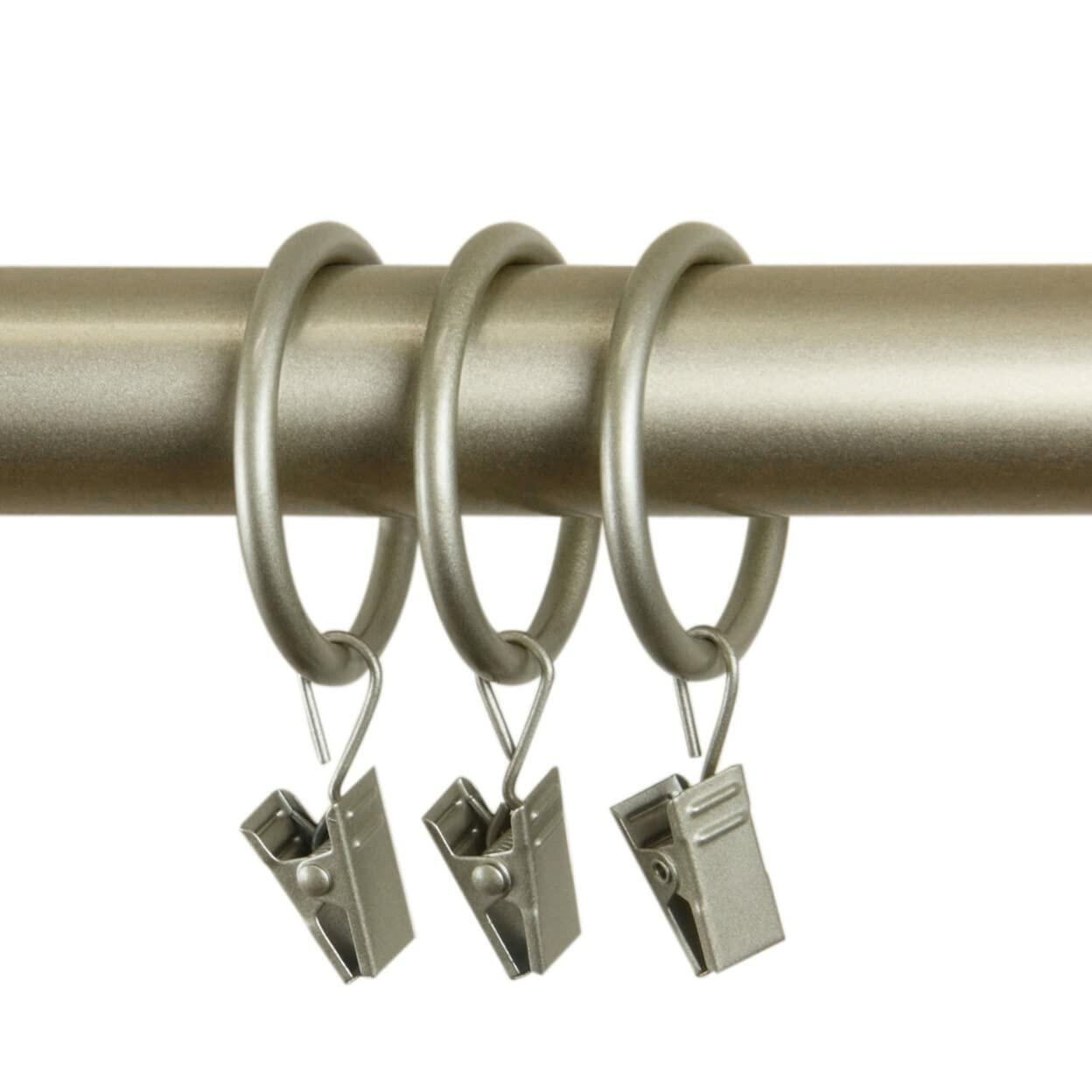 Rod Desyne 10 Curtain Rings with Clips 1-3/8 inch Inside Diameter - Light Gold
