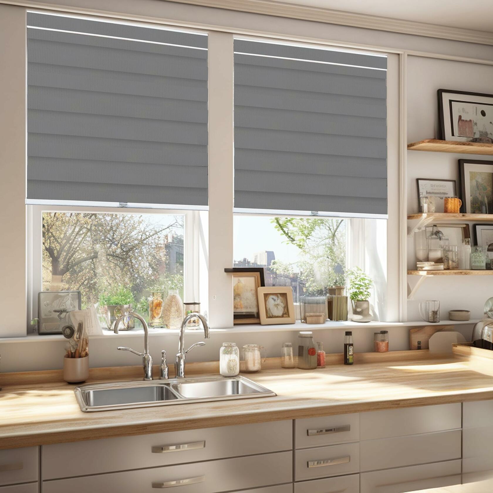 CHICOLOGY Zebra Blinds , Roller Window Shades , Blinds for Windows , Roller Shades for Windows , Window Shades for Home , Window Shades , Pull Down Shades for Windows , 52"W X 72"H , Basic Slate