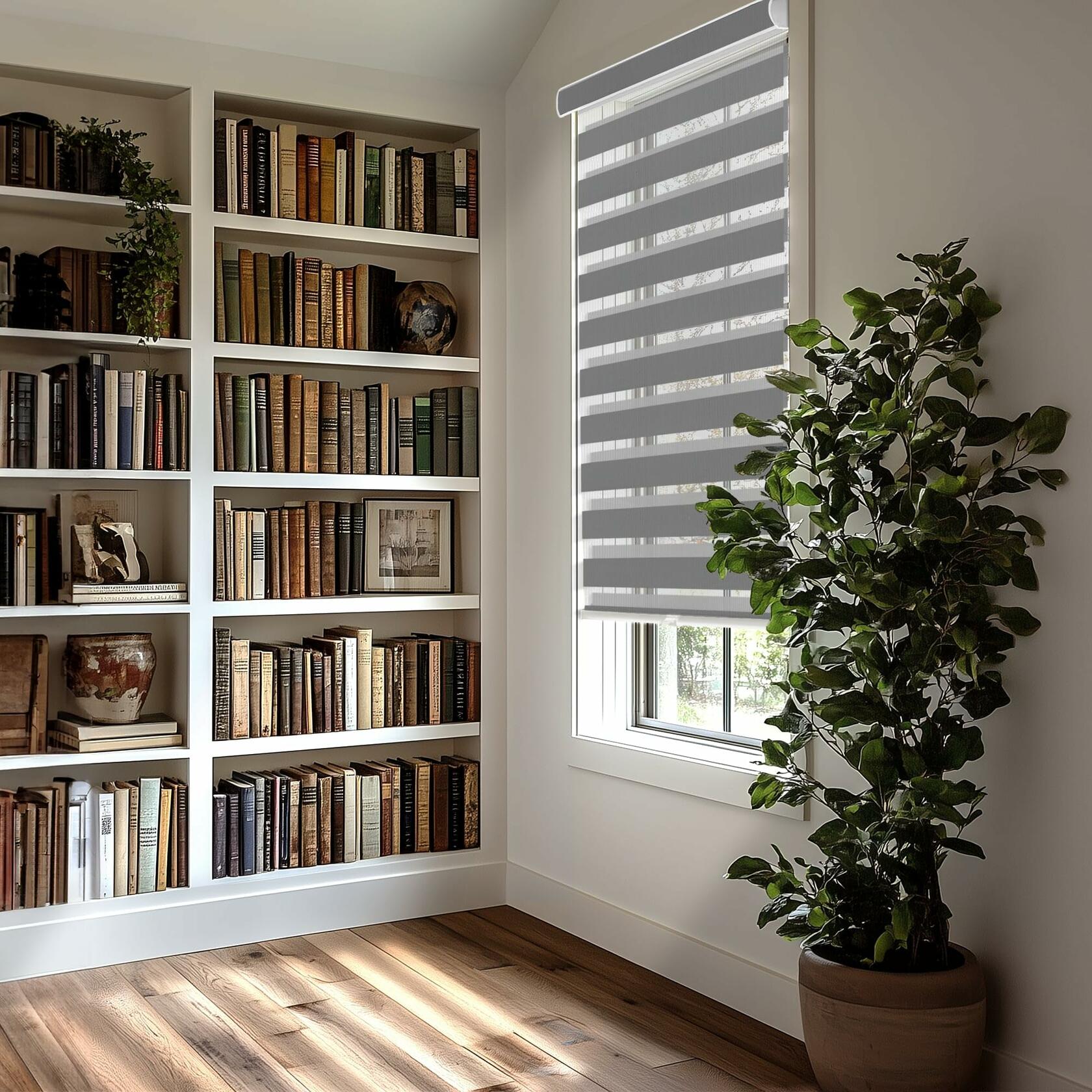 CHICOLOGY Zebra Blinds , Roller Window Shades , Blinds for Windows , Roller Shades for Windows , Window Shades for Home , Window Shades , Pull Down Shades for Windows , 52"W X 72"H , Basic Slate