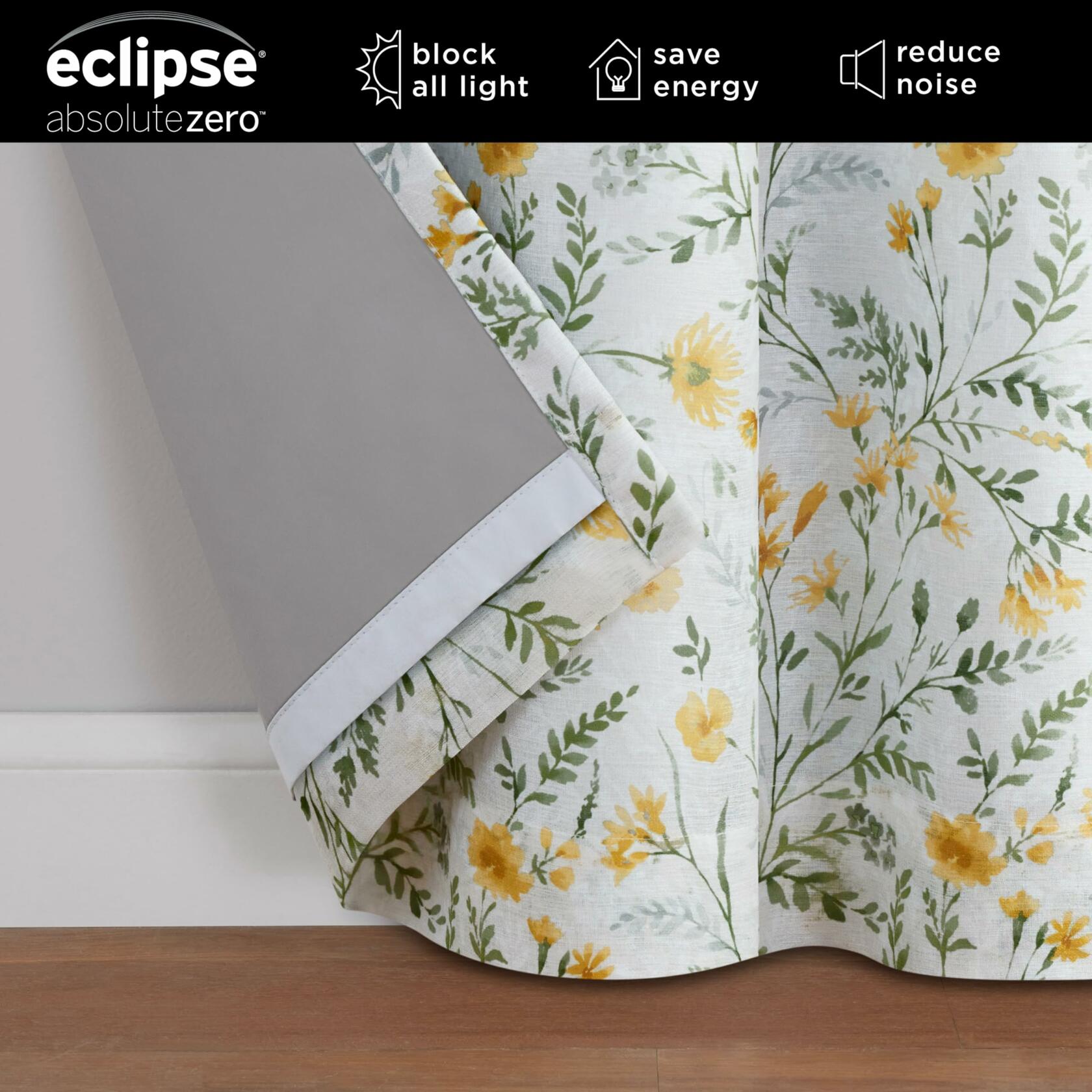 Eclipse Dutchess Botanical 100% Blackout Lined Grommet Curtains, Thermal Insulated Window Curtains for Living Room, Bedroom or Media Room, (1 Panel), 63 in Long x 50 in Wide, Aloe