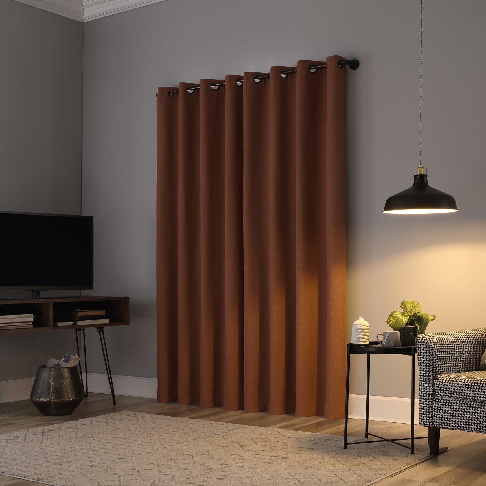 Sun Zero Channing Grid Texture Draft Shield Fleece Insulated Total Blackout Grommet Curtain Panel, 50" x 84", Terracotta Orange
