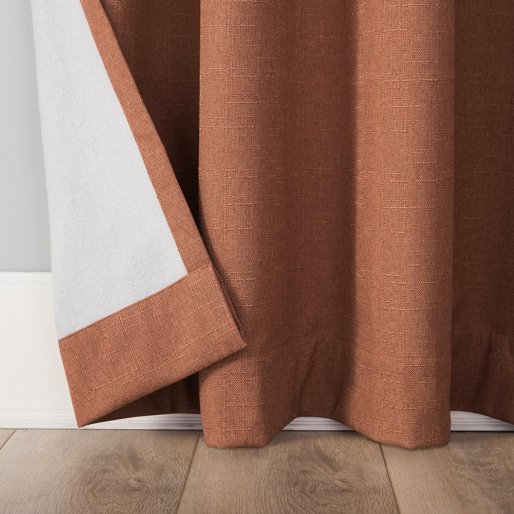 Sun Zero Channing Grid Texture Draft Shield Fleece Insulated Total Blackout Grommet Curtain Panel, 50" x 84", Terracotta Orange