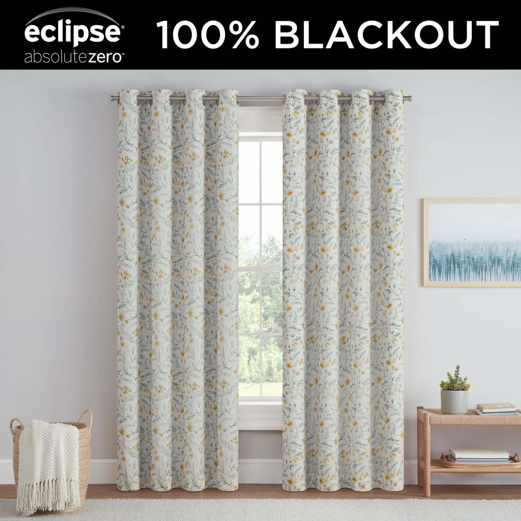 Eclipse Dutchess Botanical 100% Blackout Lined Grommet Curtains, Thermal Insulated Window Curtains for Living Room, Bedroom or Media Room, (1 Panel), 63 in Long x 50 in Wide, Aloe