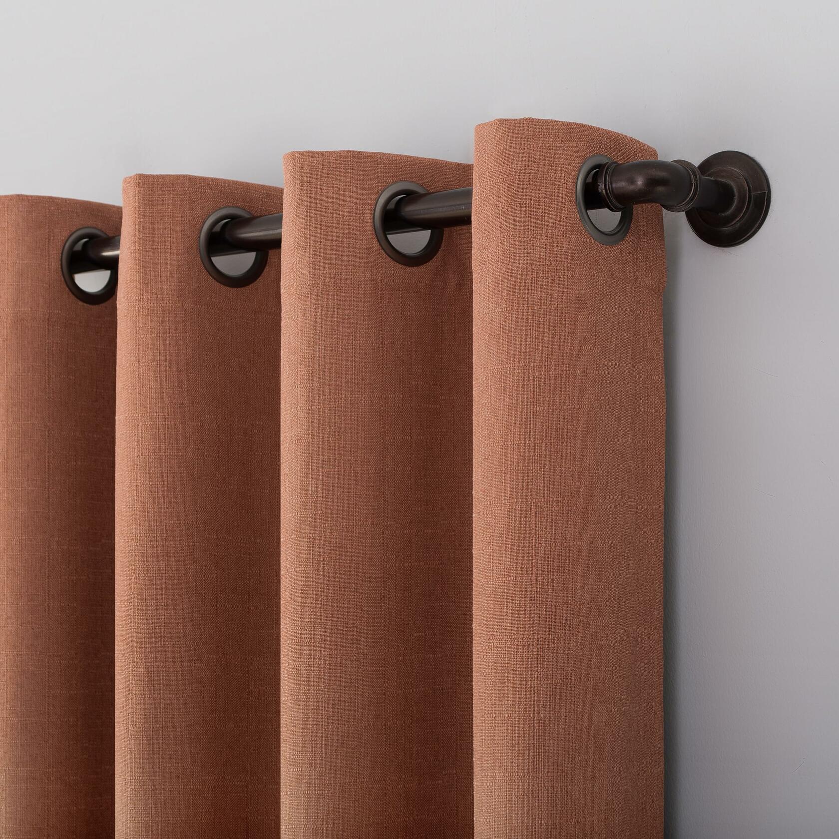 Sun Zero Channing Grid Texture Draft Shield Fleece Insulated Total Blackout Grommet Curtain Panel, 50" x 84", Terracotta Orange