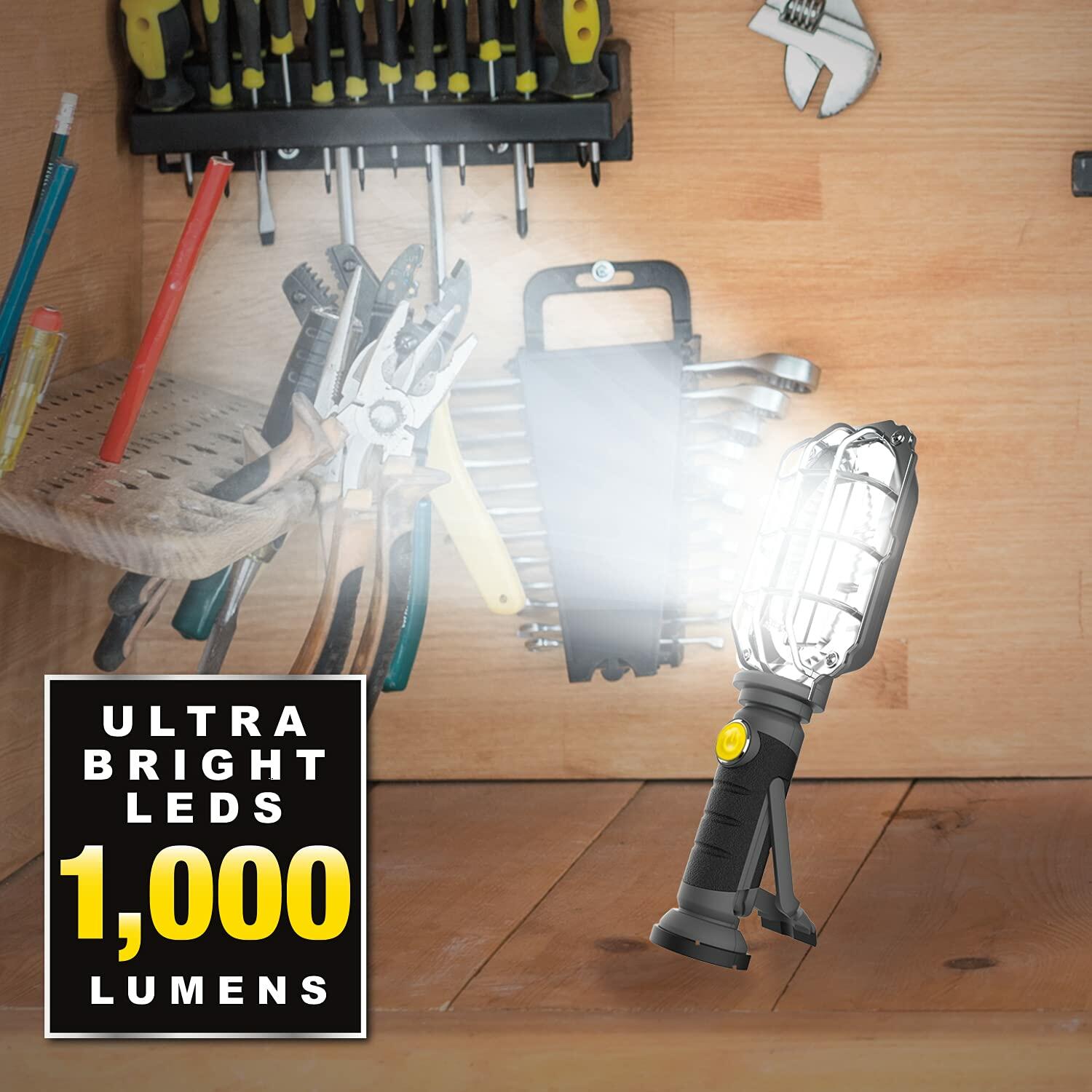 Ontel Handy Brite Ultra-Bright Cordless LED Rechargeable Work Light, 1000 Lumens, Magnetic Base, Heavy Duty, Compact & Lightweight Portable LED Flashlight