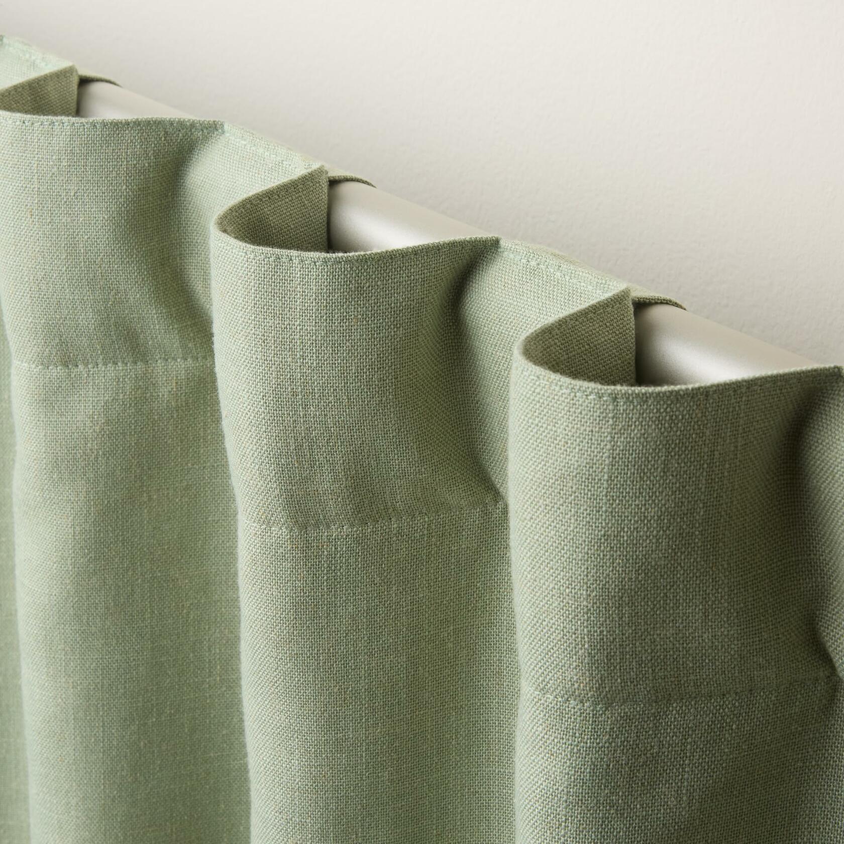 TOWN & COUNTRY LUXE Davos Solid Linen Texture Indoor Curtains, 100% Blackout with Energy Efficient Lining, Back Tab/Rod Pocket Top, 2-Pack Set, Sage Green, 50"x108"