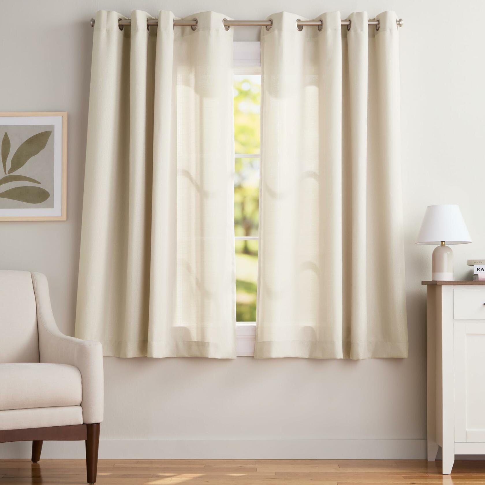Exclusive Home Loha Linen Grommet Top Curtain Panel Pair, 54"x63", Ivory