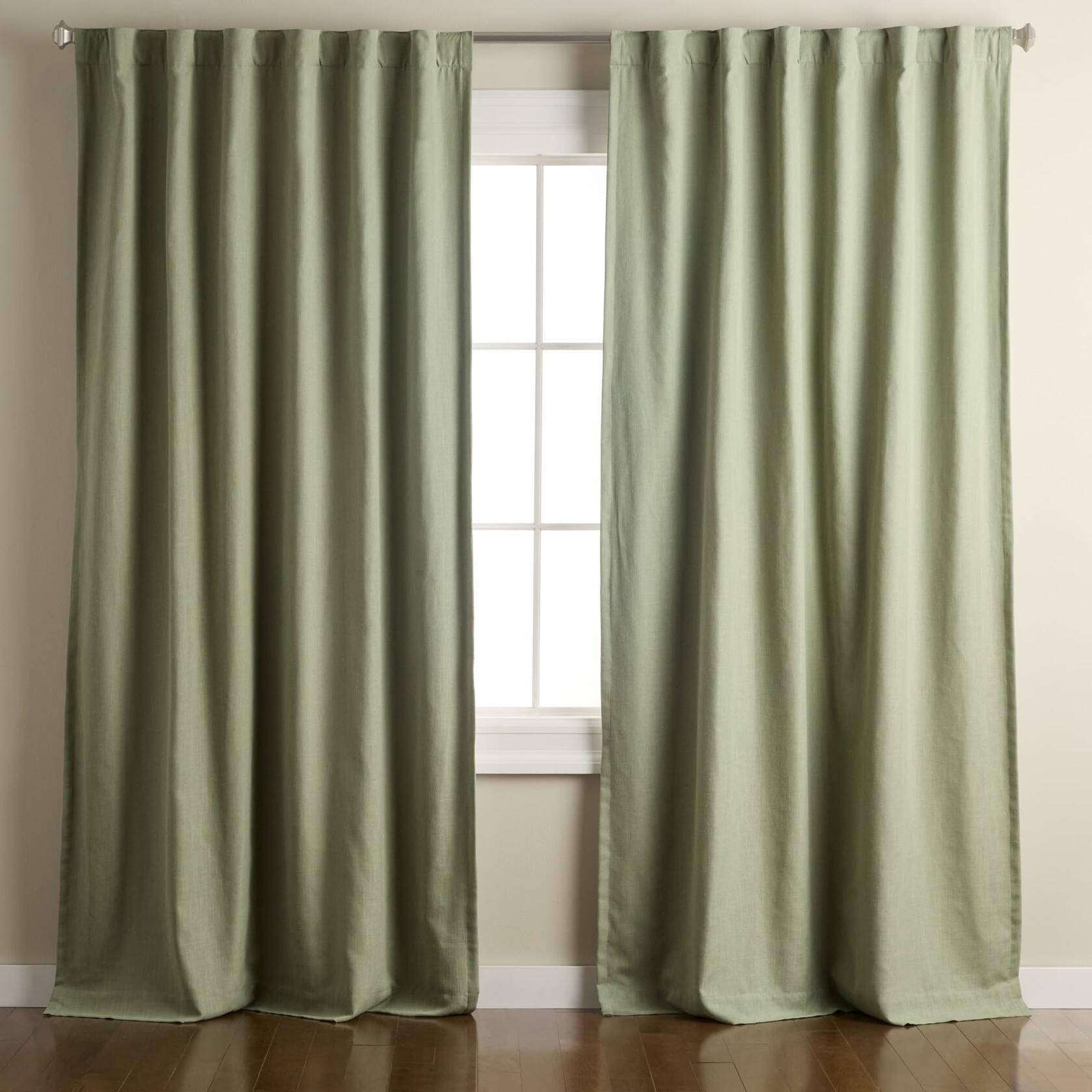 TOWN & COUNTRY LUXE Davos Solid Linen Texture Indoor Curtains, 100% Blackout with Energy Efficient Lining, Back Tab/Rod Pocket Top, 2-Pack Set, Sage Green, 50"x108"