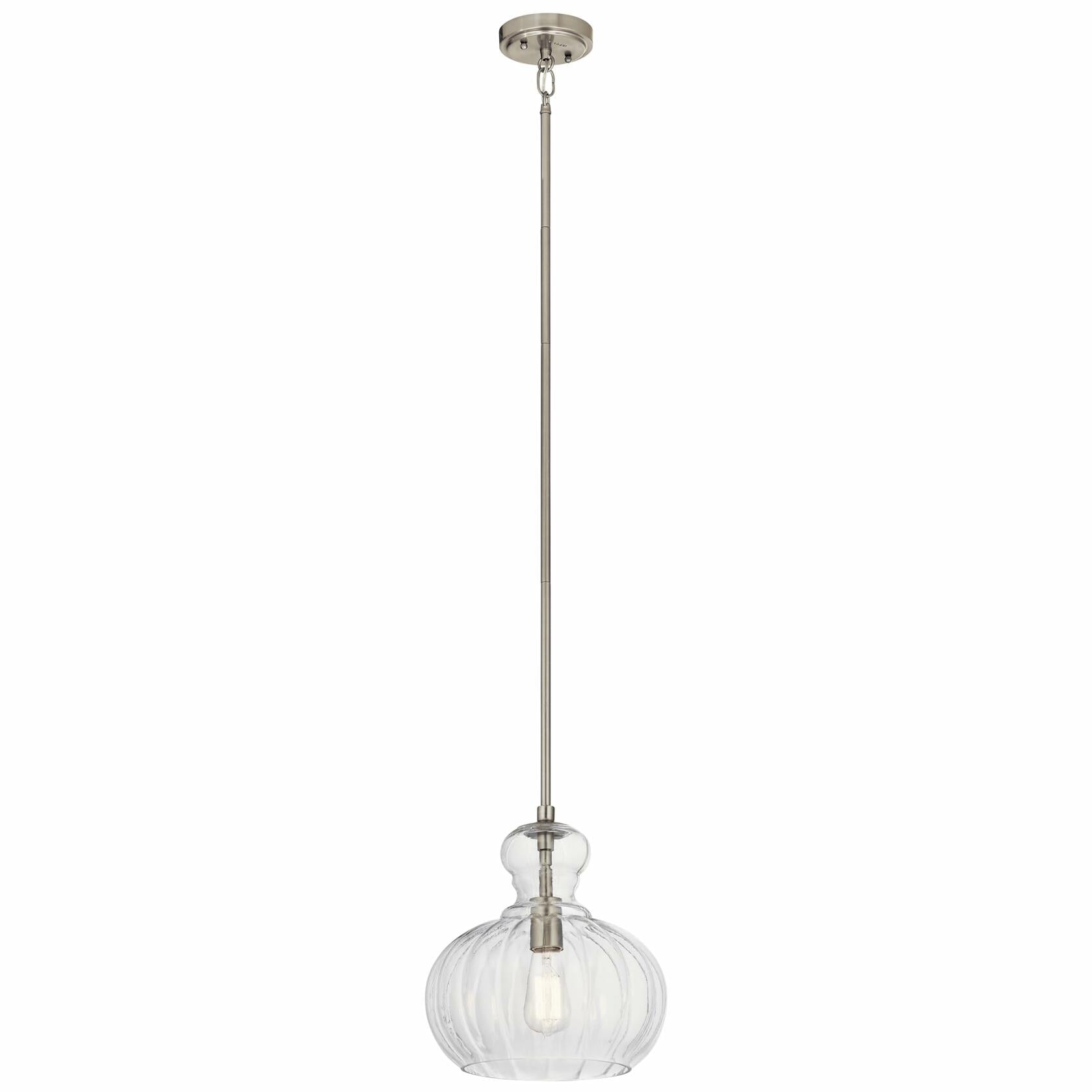 Kichler Riviera 13" 1 Light Pendant with Clear Ribbed Glass in Brushed Nickel