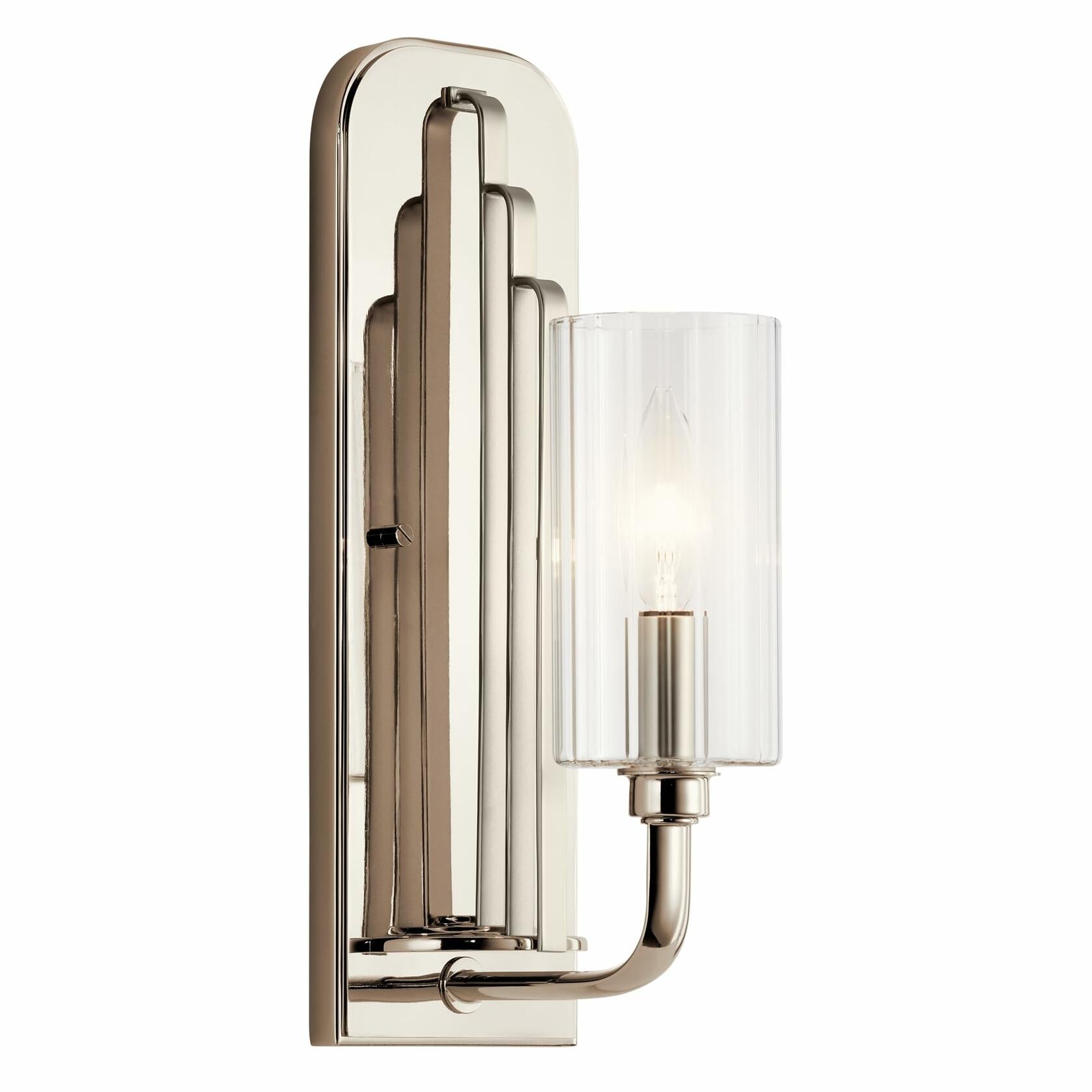 Kichler Kimrose Wall Sconce, 1 Light in Polished Nickel with Clear Fluted Glass, 14" H x 4.5" W, 52415PN