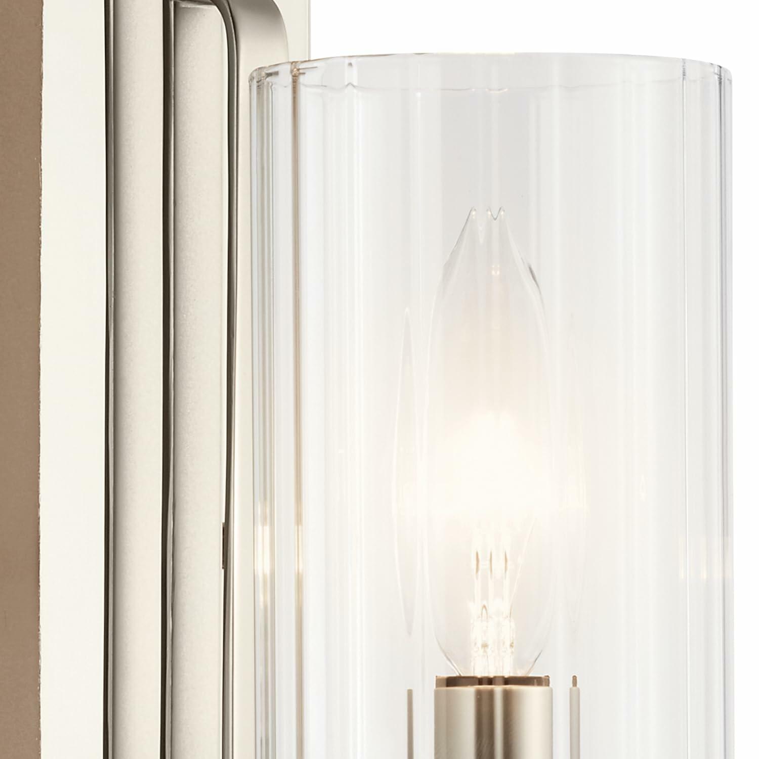 Kichler Kimrose Wall Sconce, 1 Light in Polished Nickel with Clear Fluted Glass, 14" H x 4.5" W, 52415PN