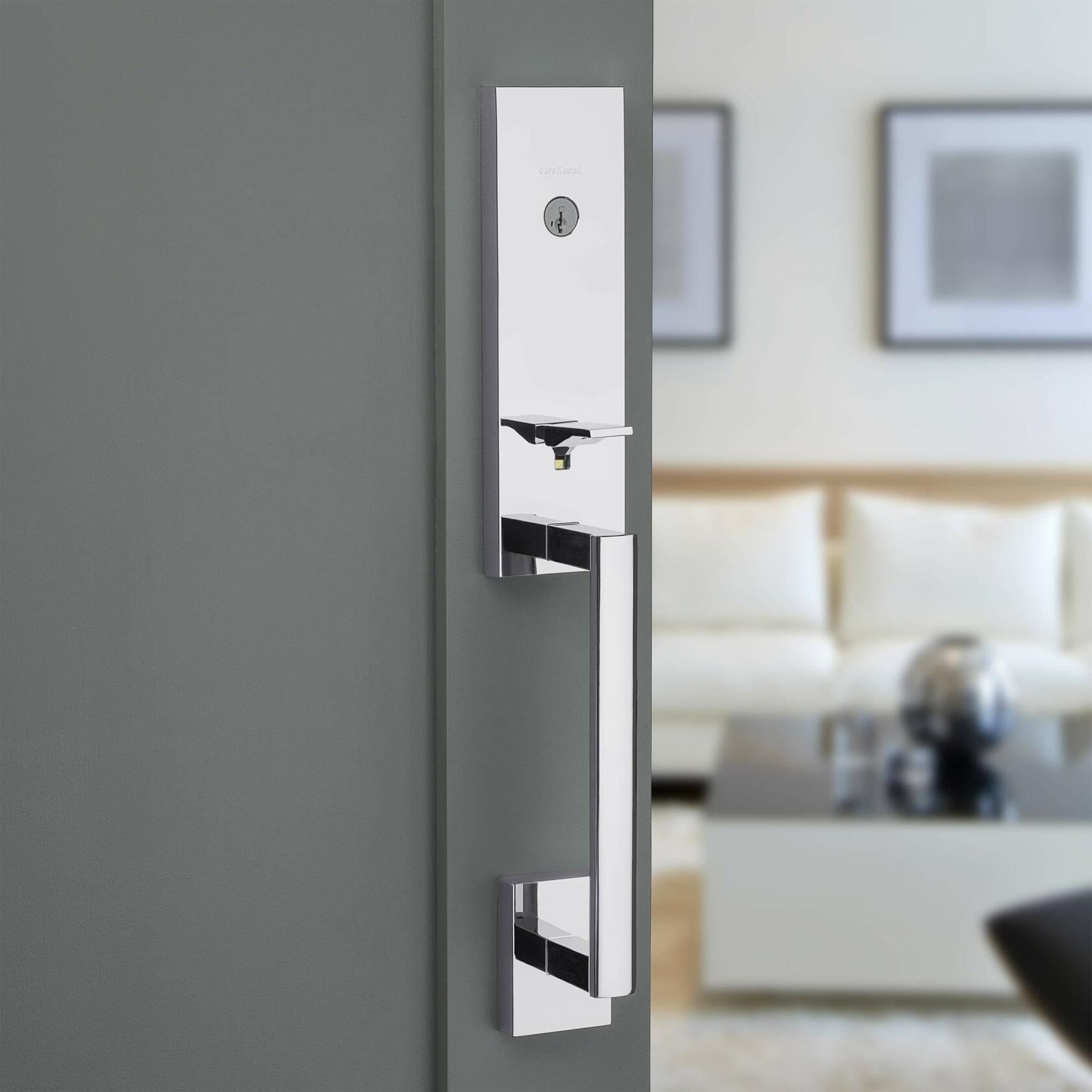 Kwikset 818VNHLIP-514S Single Cylinder Vancouver Exterior Handleset with SmartKey with RCAL Latch and RCS Strike Iron Black Finish