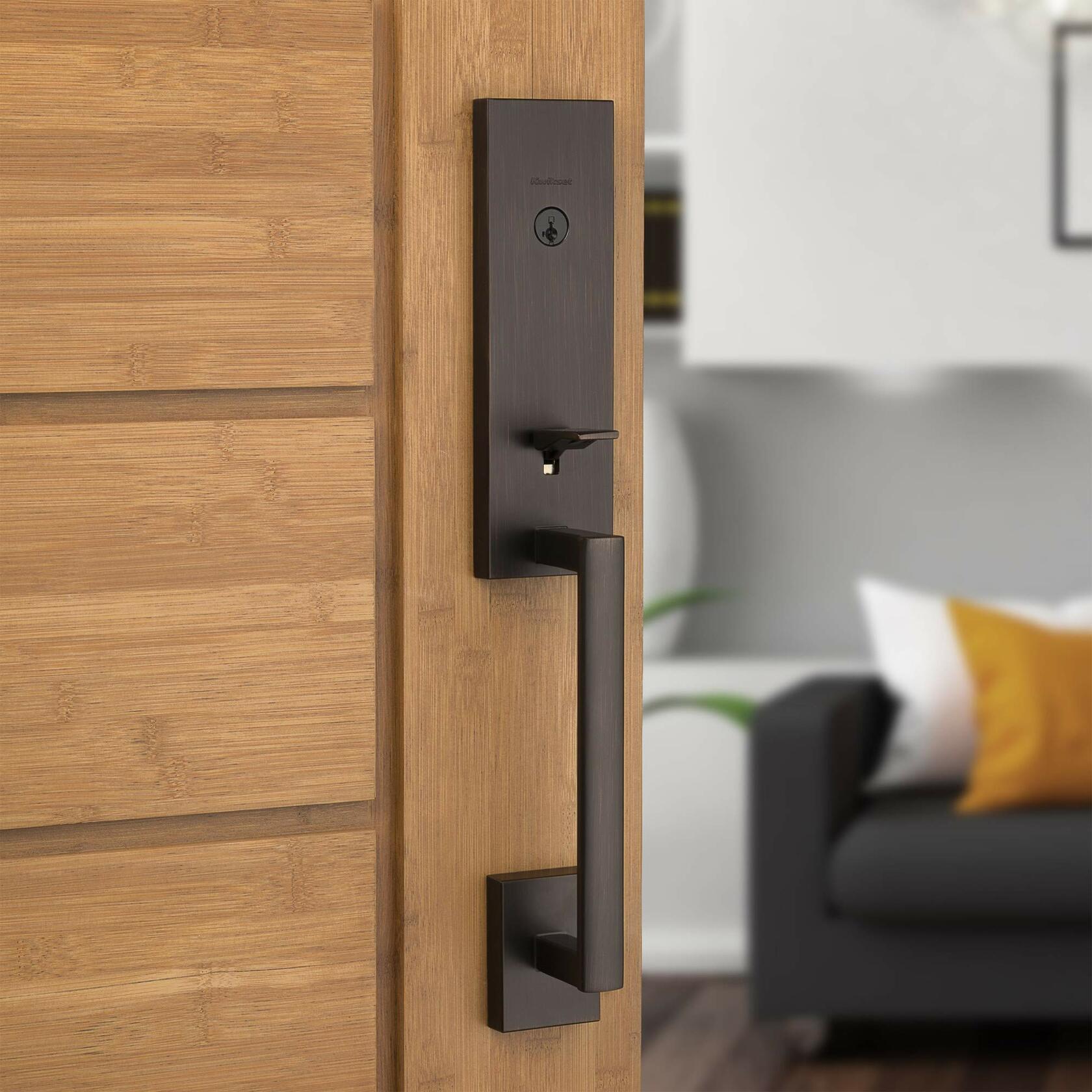 Kwikset 818VNHLIP-514S Single Cylinder Vancouver Exterior Handleset with SmartKey with RCAL Latch and RCS Strike Iron Black Finish